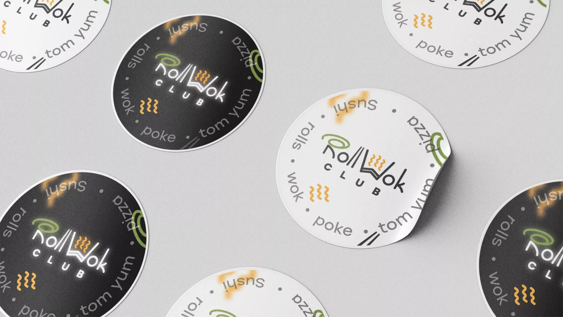Разработка наклеек для суши-бара «Roll Wok Club» в Ельце